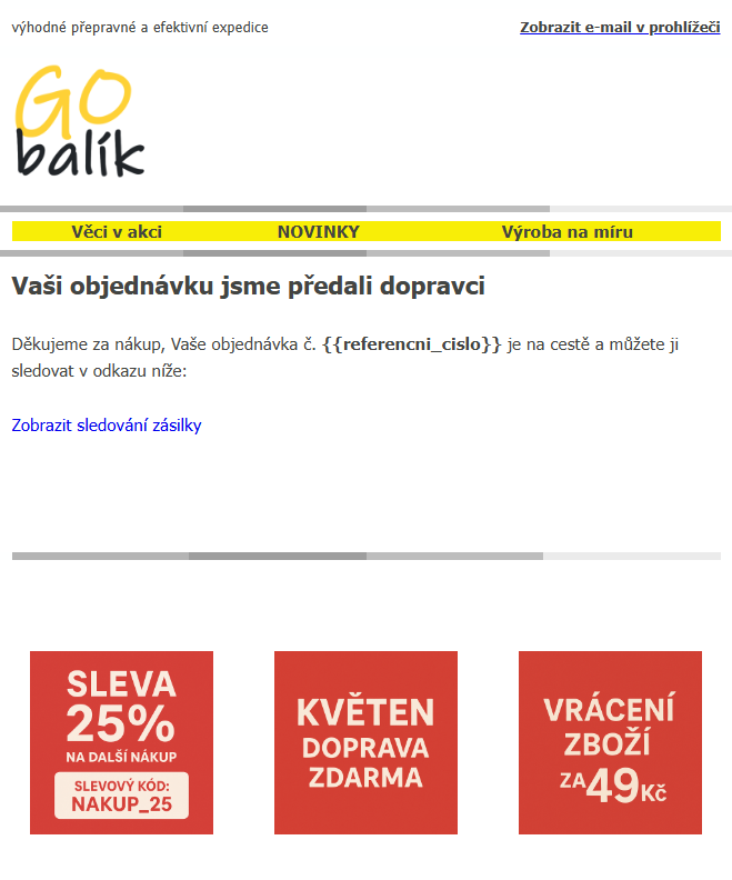 Track balík nofikační email.